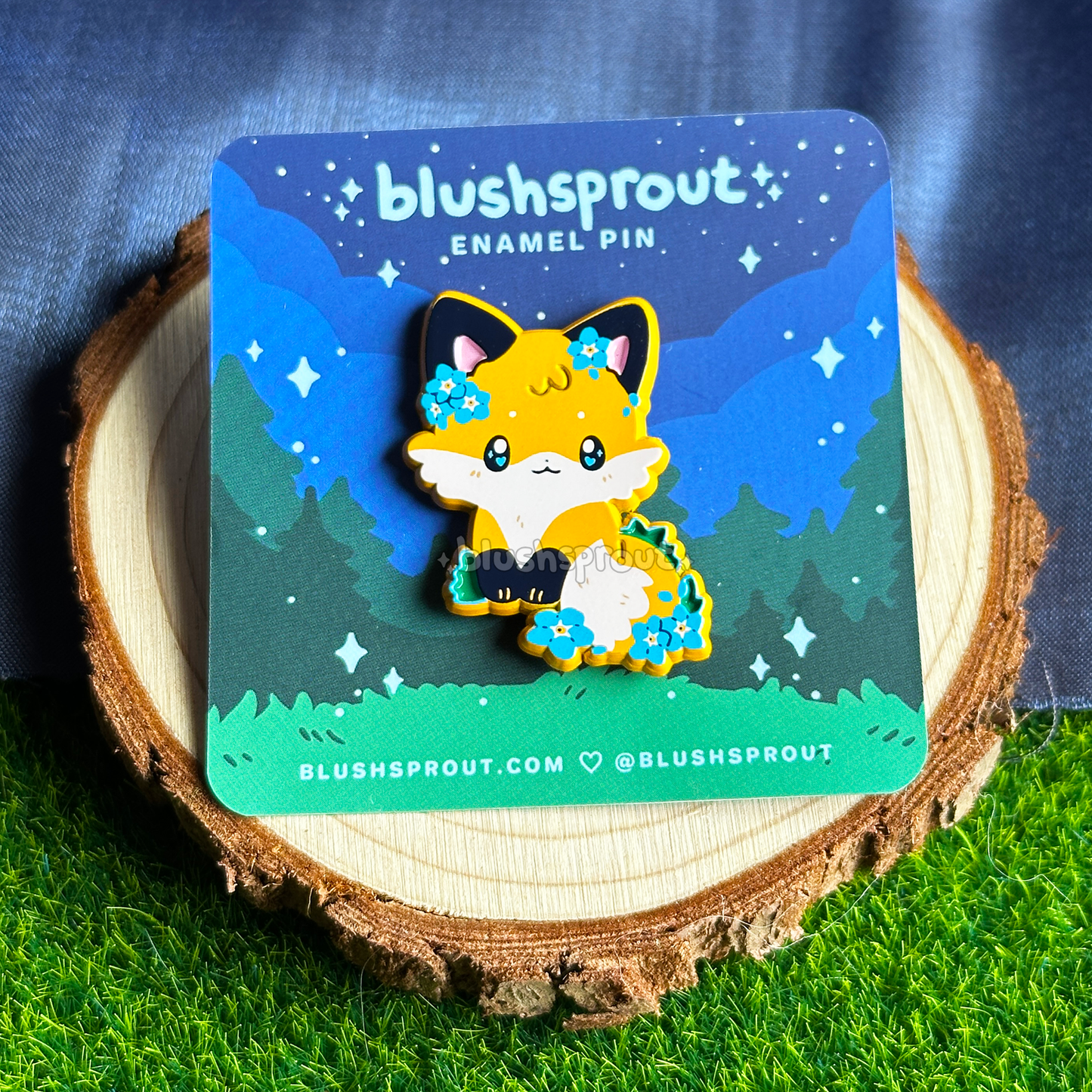 Floral Fox Dyed Metal Enamel Pin