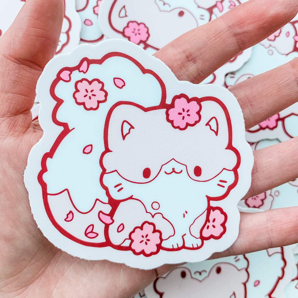 Cherry Blossom Cat Vinyl Sticker