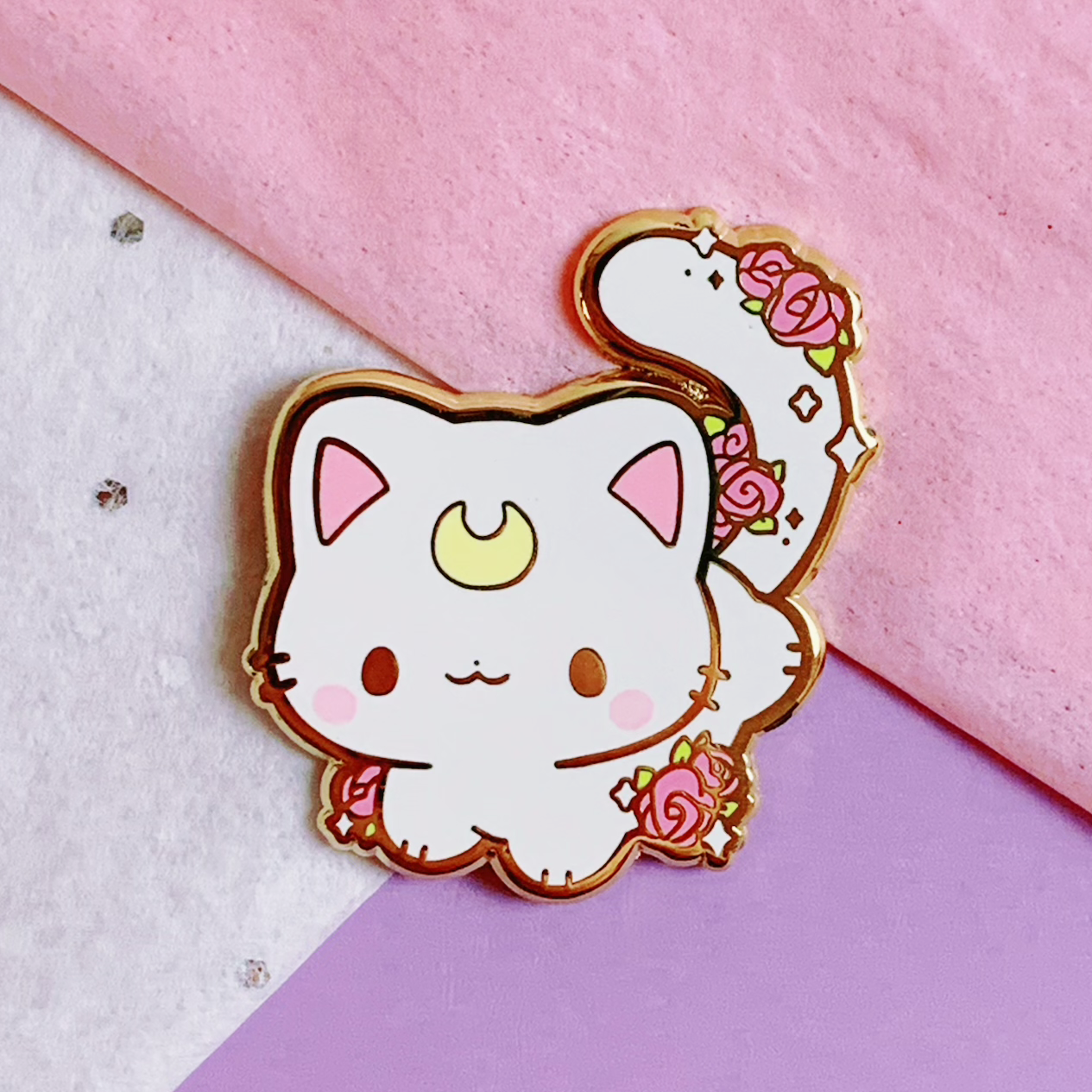 Lunar Cat White Enamel Pin