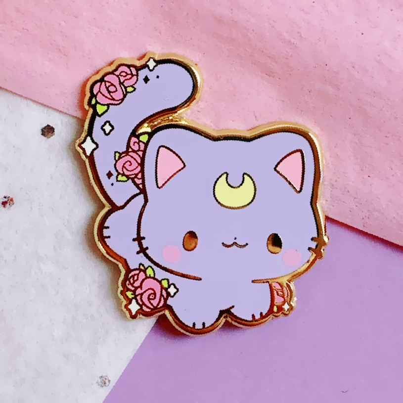 Lunar Cat Dark Enamel Pin