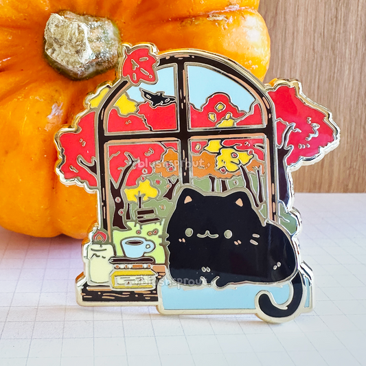 Autumn Windowsill Cat Enamel Pin