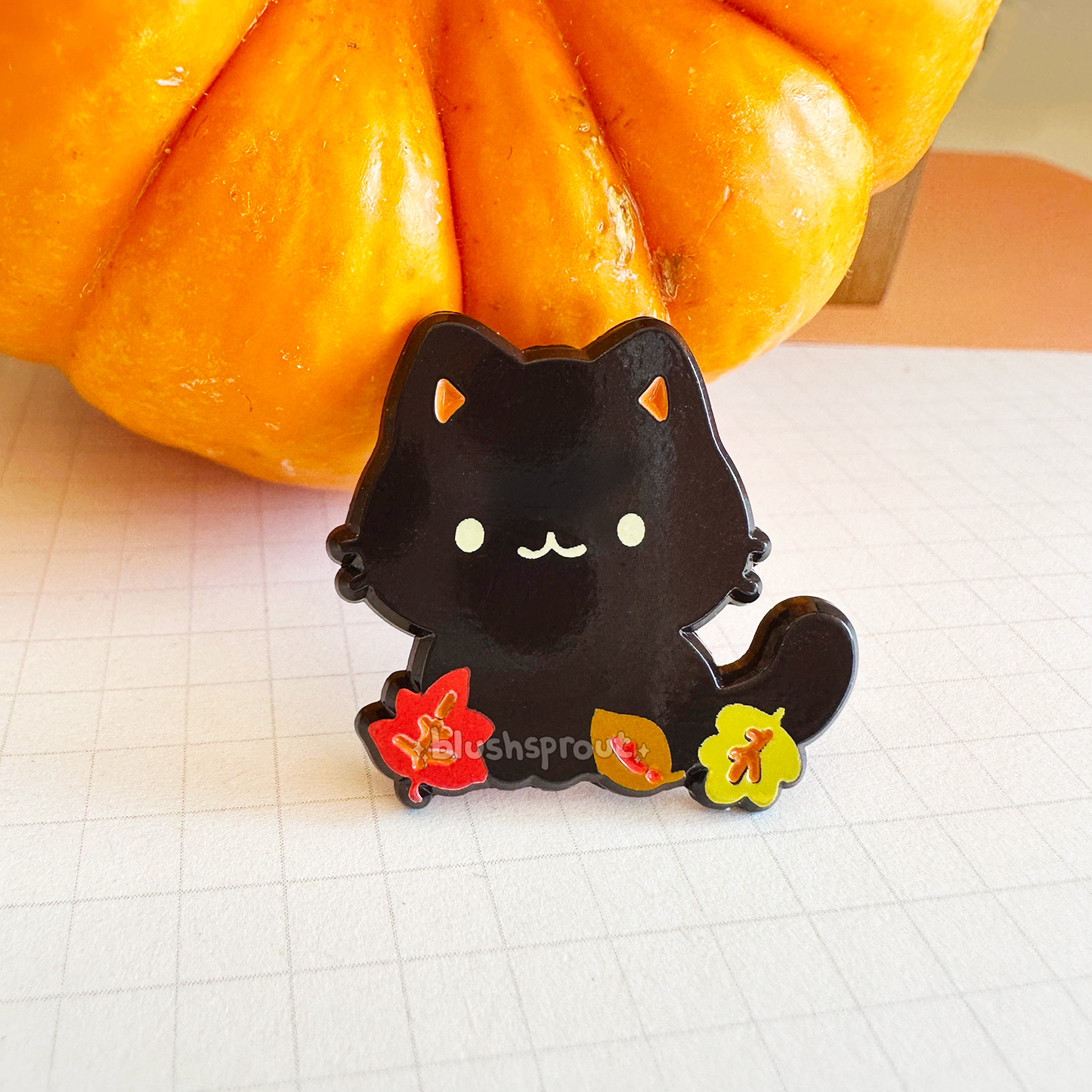 Fall Leaves Kitty Dyed Metal Enamel Pin