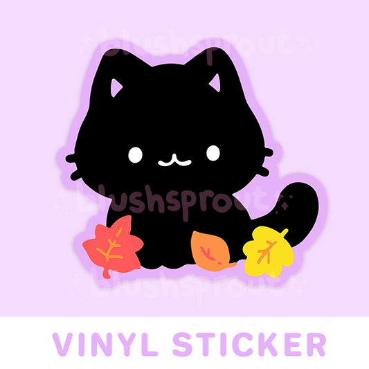 Fall Leaves Kitty Vinyl Sticker