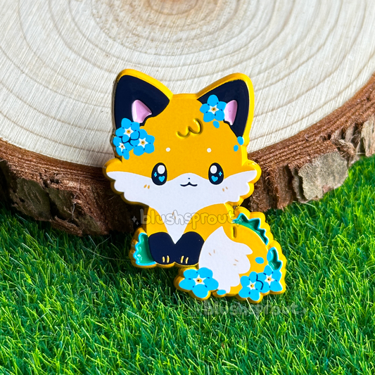 Floral Fox Dyed Metal Enamel Pin