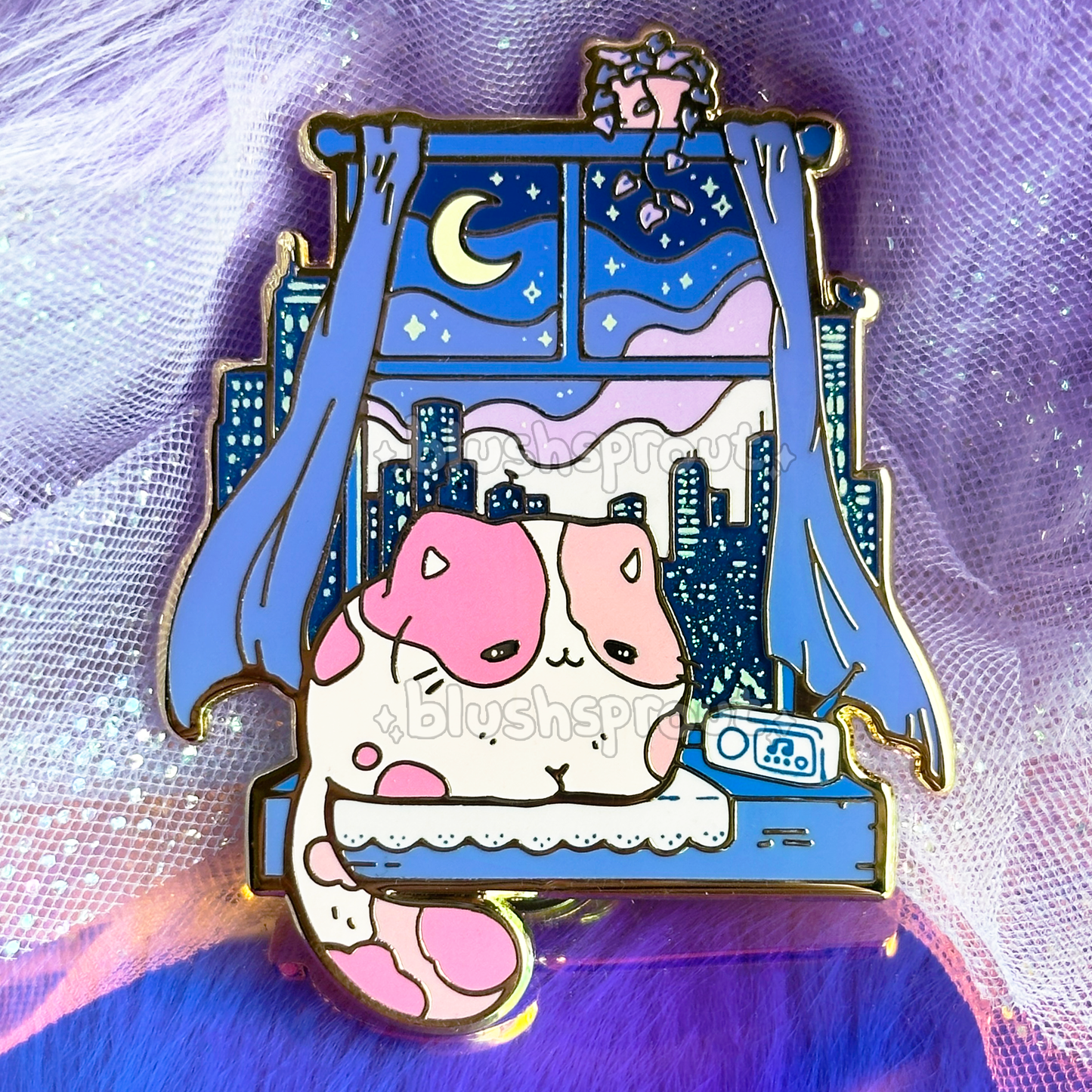 Lofi City Windowsill Cat Enamel Pin [LE 250]