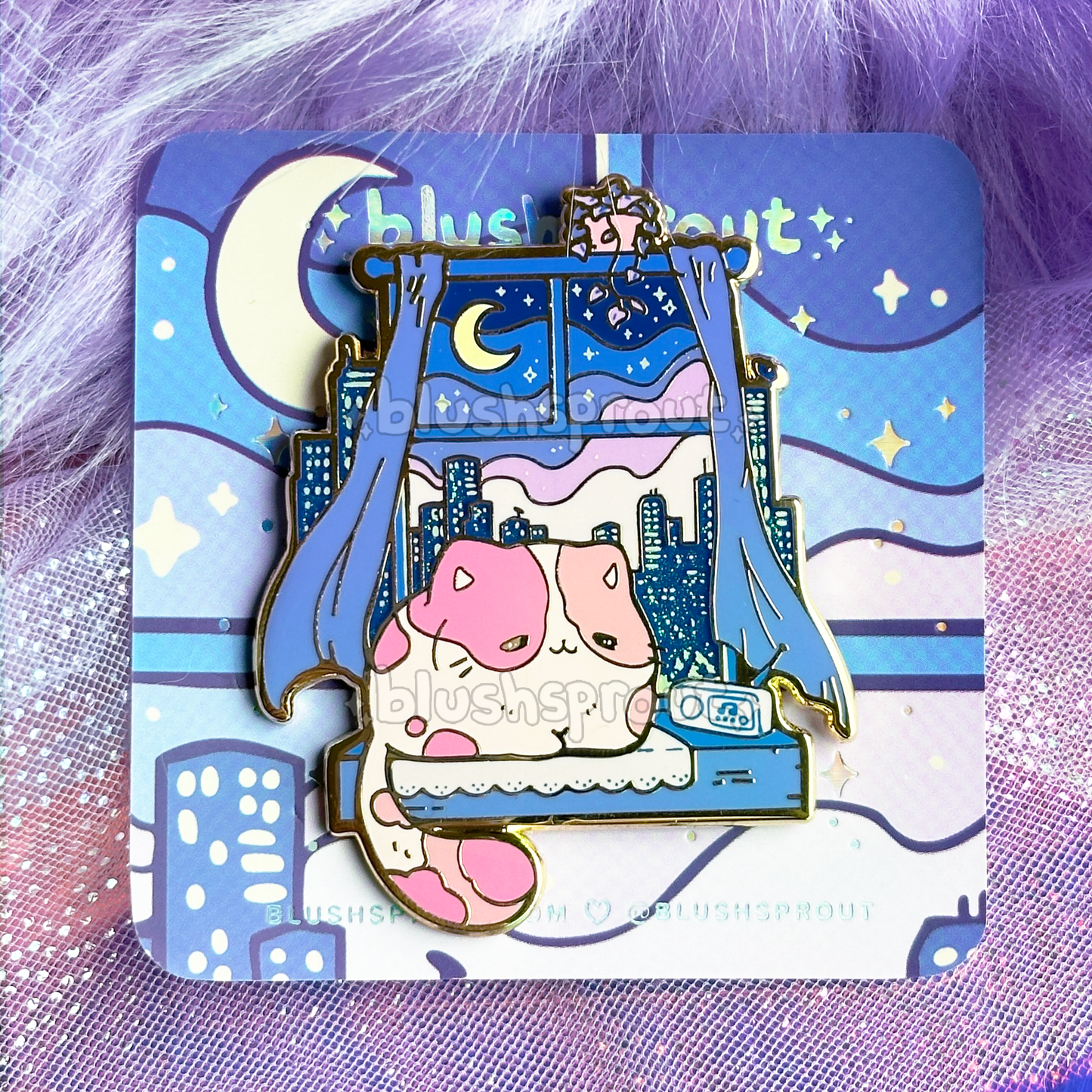 Lofi City Windowsill Cat Enamel Pin [LE 250]