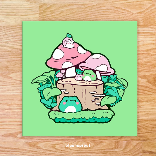 Froggie Mushroom Forest Art Print