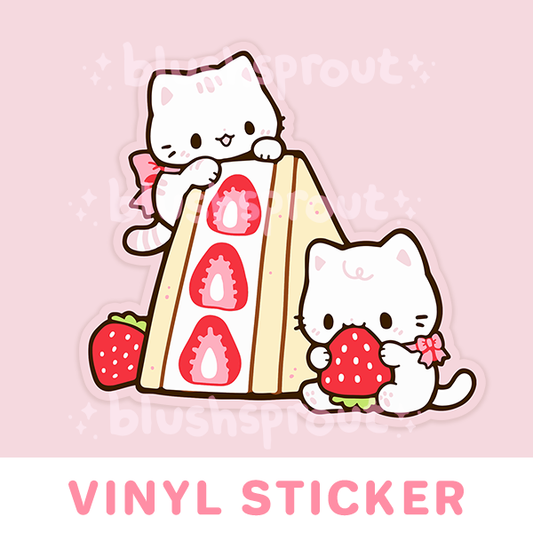 [NEW] Strawberry Sandwich Cats Vinyl Sticker