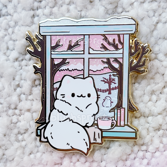 Winter Windowsill Cat Enamel Pin