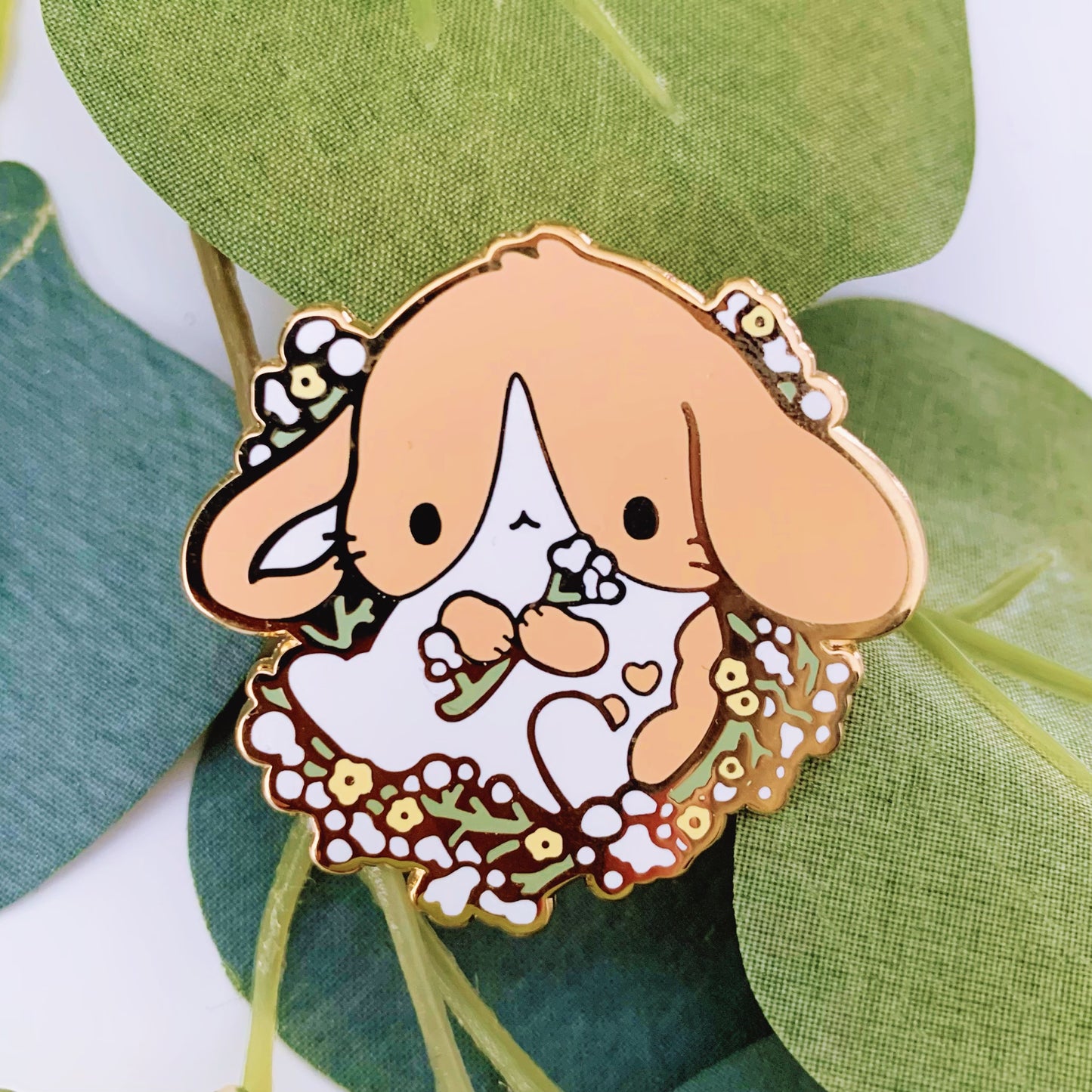 Baby's Breath Bunny Brown Enamel Pin