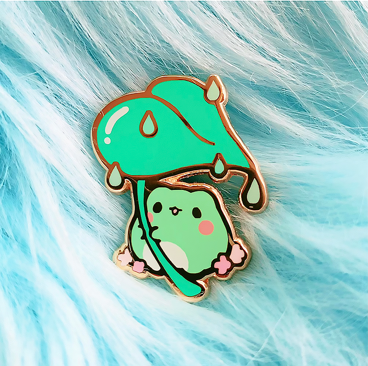 Froggie Leaf Umbrella Enamel Pin